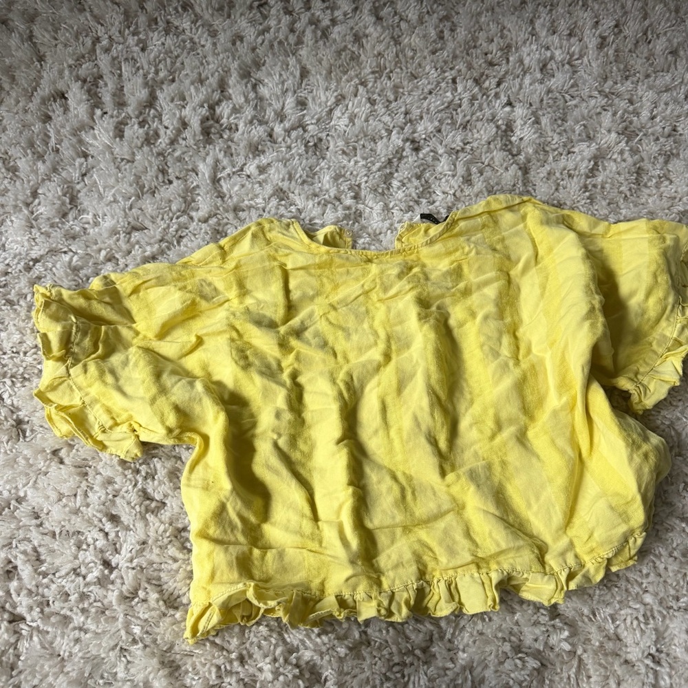 Zara lemon, yellow ruffled summer crop top sophisticated Sunny Yellow Blouse